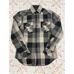 Knockout Jeans Mens Small Black Grey Buffalo Plaid Western Button Down Shirt